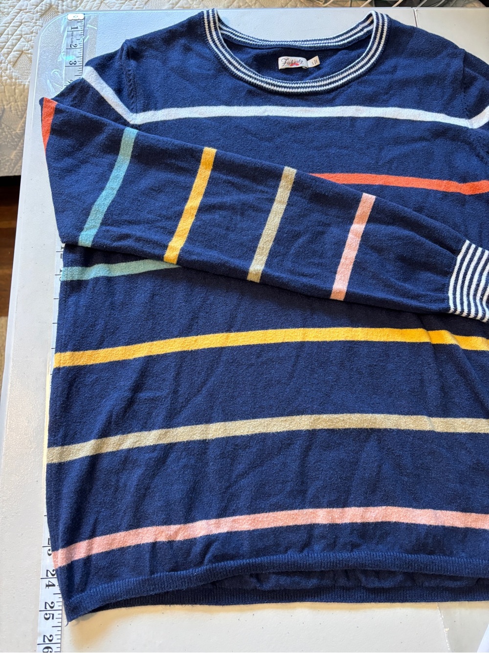 Faherty Women Surf Sweater Size Large Multicolor Stripe Cotton Cashmere Crewneck - Picture 6 of 10